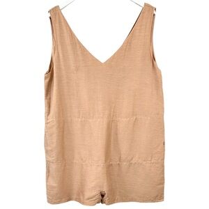 LUNYA Soft Pink Beige Linen & Silk V-Neck Sleeveless Relaxed Loose Fit Romper